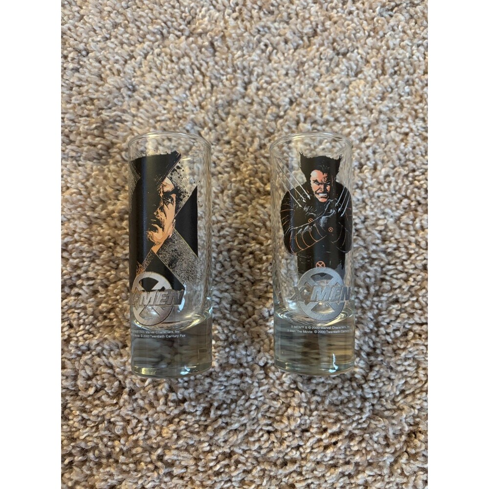 Vintage 2000 Marvel X-Men Double Shot Glasses Wolverine Professor X Collectibles